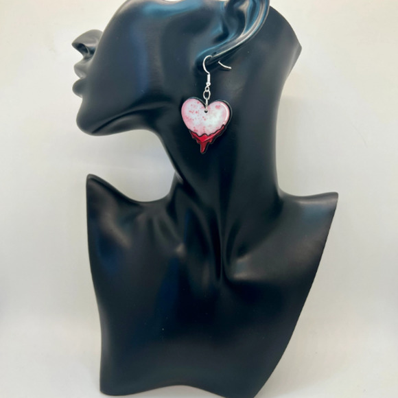 Bleeding Heart Earrings - Valentines Day Earrings - Wednesday Addams Earrings - Picture 8 of 10